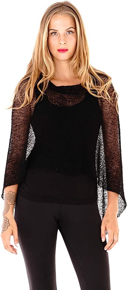 Poncho de punto de ganchillo ligero negro - Imagen 2