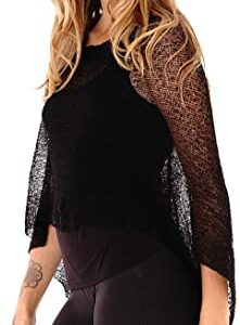 Poncho de punto de ganchillo ligero negro