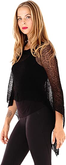 Poncho de punto de ganchillo ligero negro