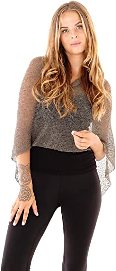 Poncho de punto de ganchillo ligero Brown - Imagen 2