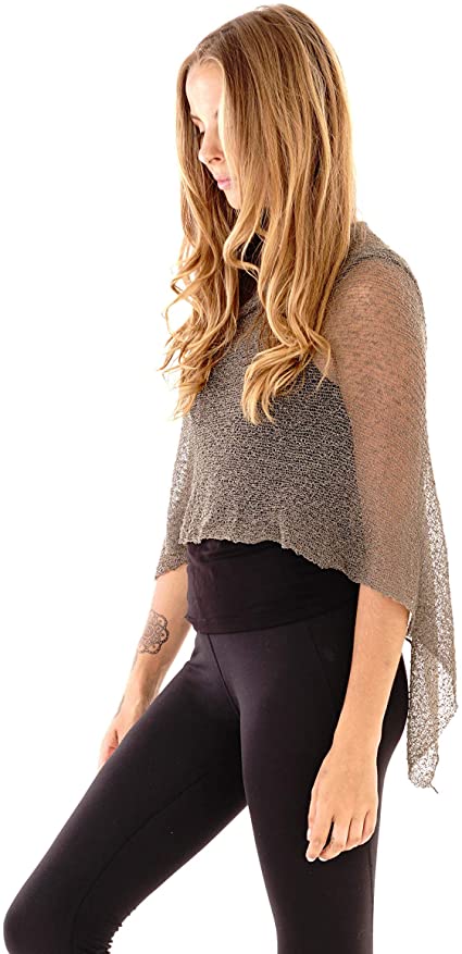 Poncho de punto de ganchillo ligero Brown - Imagen 3