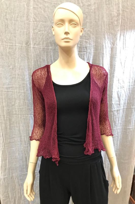 Chaqueta corta de croché granate - Imagen 2