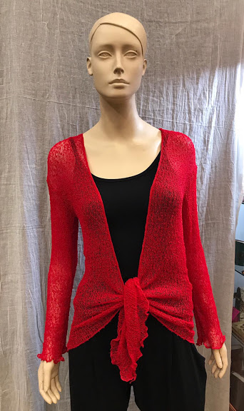 Chaqueta de punto de ganchillo ligero roja