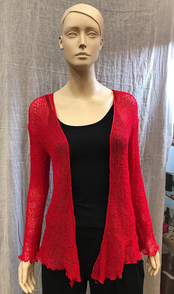 Chaqueta de punto de ganchillo ligero roja - Imagen 2