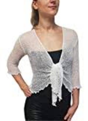 Chaqueta corta de punto de ganchillo ligero blanca - Imagen 3