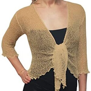 Chaqueta corta de punto de ganchillo camel